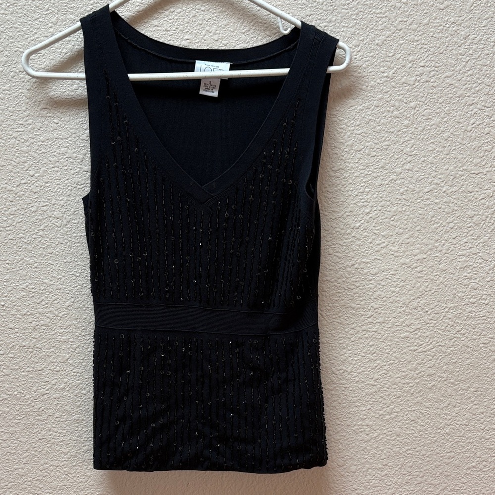 LOFT Black Beaded V-Neck Tank